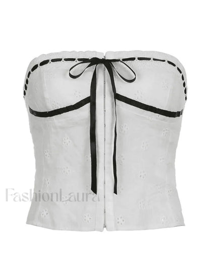 Tie Up Broderie Lace Bandeau Top