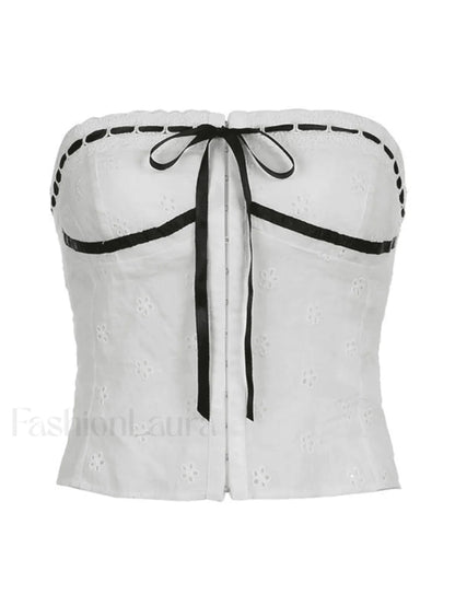Tie Up Broderie Lace Bandeau Top