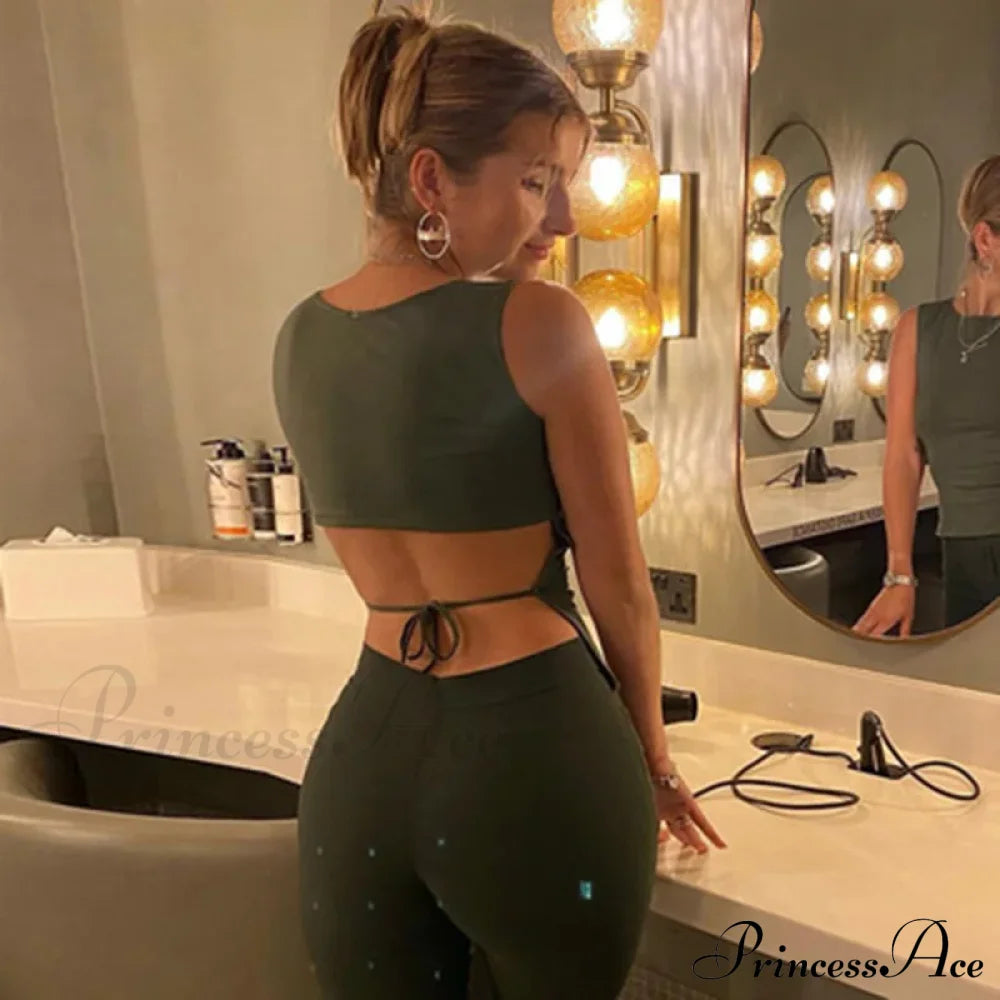 Tied Backless Solid Sleeveless Crop Summer Sexy Skinny Simple Trim Outfits Mock Neck Basic Tank top