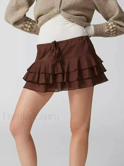 Tiered Ruffle Drawstring Mini Skirt