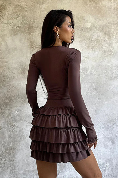 Tiered V-Neck Ruched Slim Mini Dress