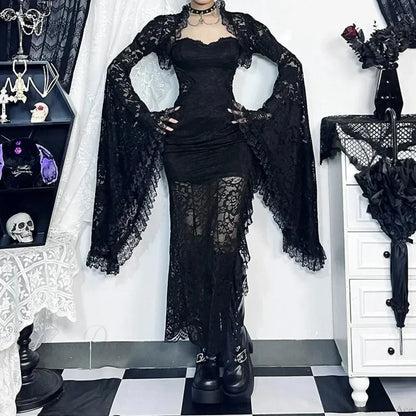 Traditional Gothic Lace Flare Sleeve Shirt