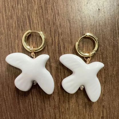 Tranquil Dove Ceramic Metal Circle Hoop Earring
