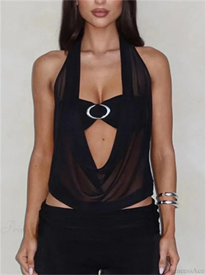 Transparent Mesh Halter Crop Top