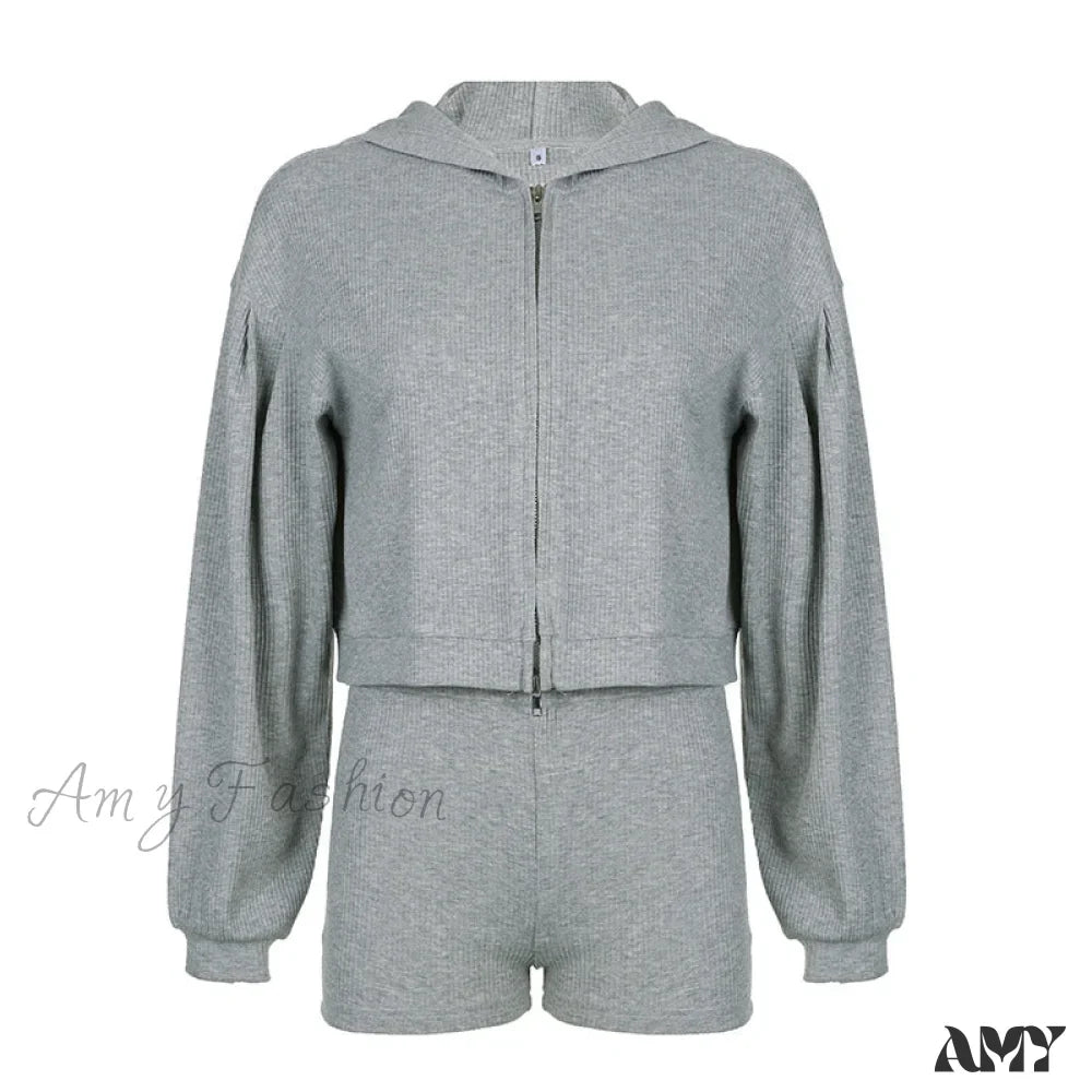 Trendy Casual Hooded Zip Shorts Three-Piece Suit