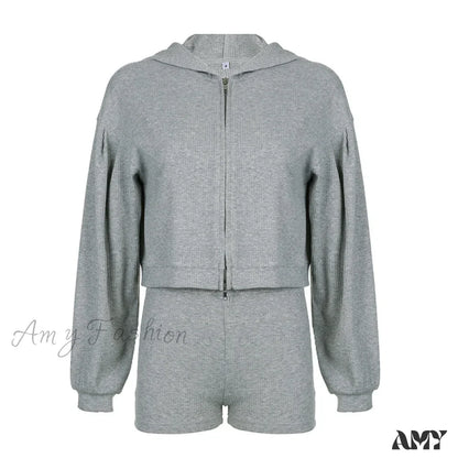 Trendy Casual Hooded Zip Shorts Three-Piece Suit