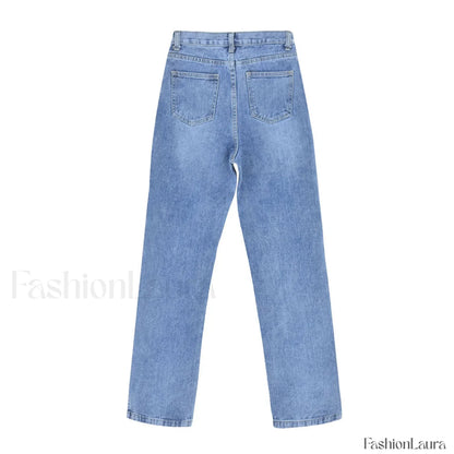 Trendy Cut Out High Waist Side Slit Wide Leg Jeans - Blue