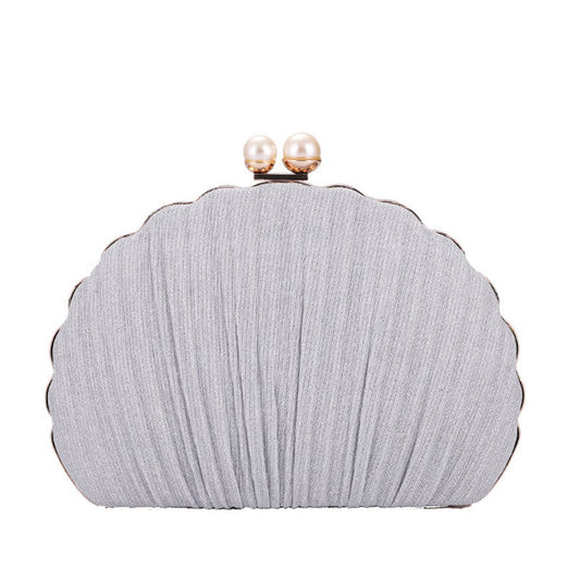 Scalloped Shell Pattern Ruched Silver Pear Clutch Bag