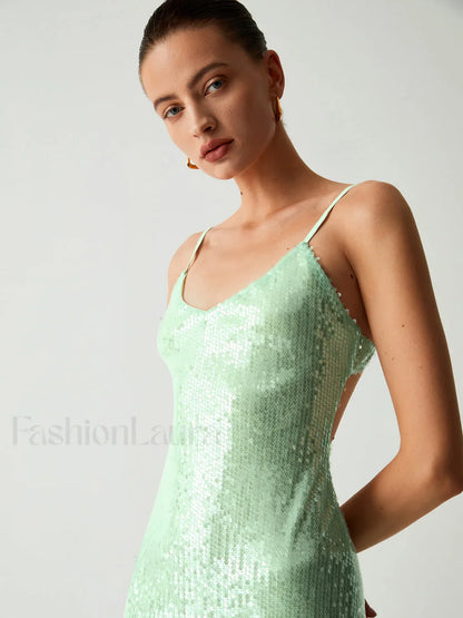 Triggered Sequin Open Trendy Back Long Dress
