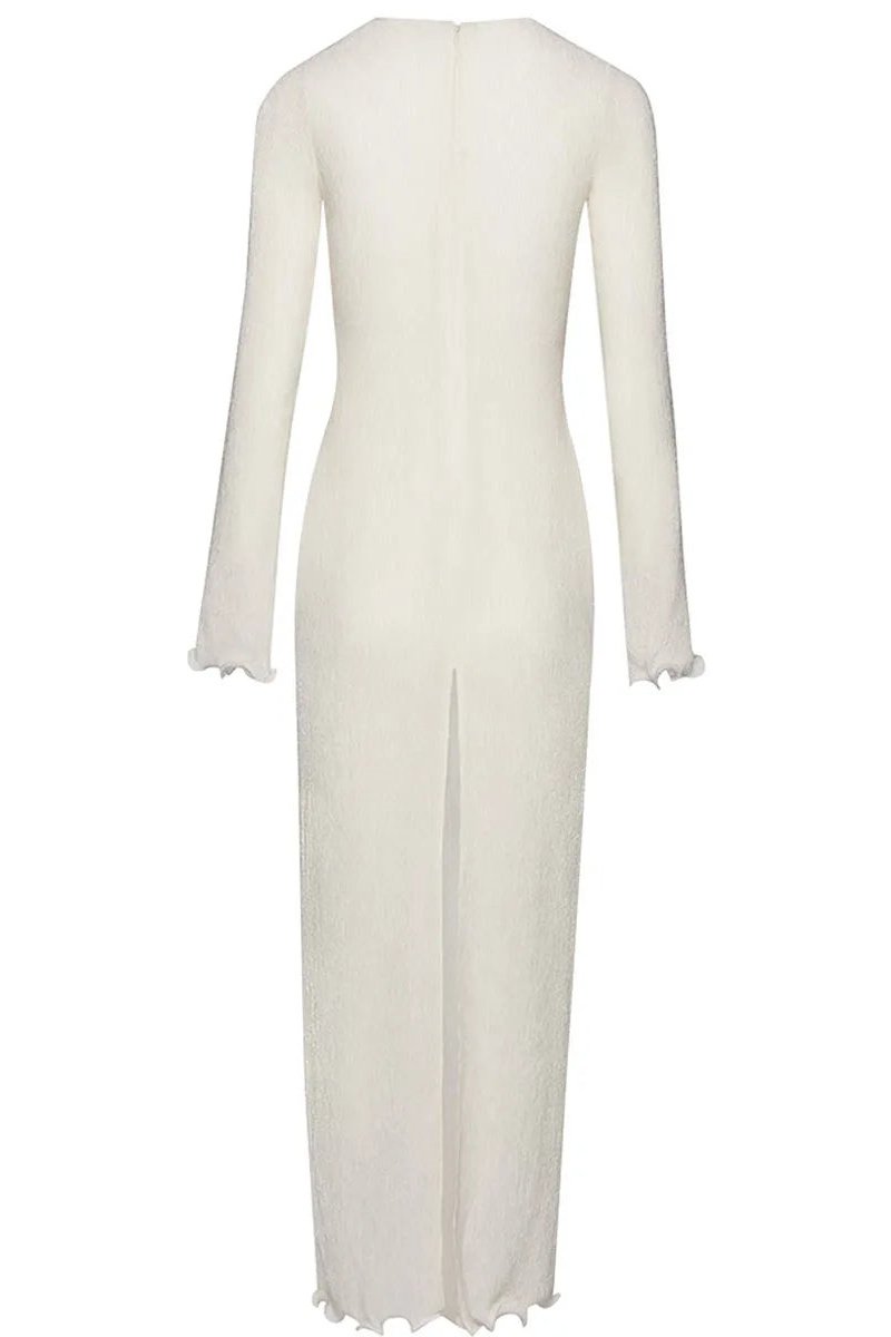 3D Fabric Rosette Appliqué Scoop Neck Ribbed Column Maxi Dress