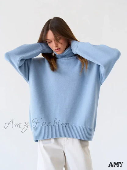 Turtleneck Autumn Winter Knit Oversized Loose Casual Solid Sweater