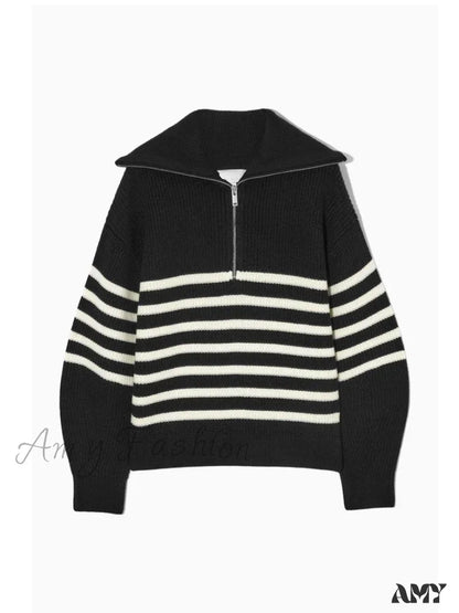 Turtleneck Loose Lapel Striped Casual Fashion Simplicity Sweater