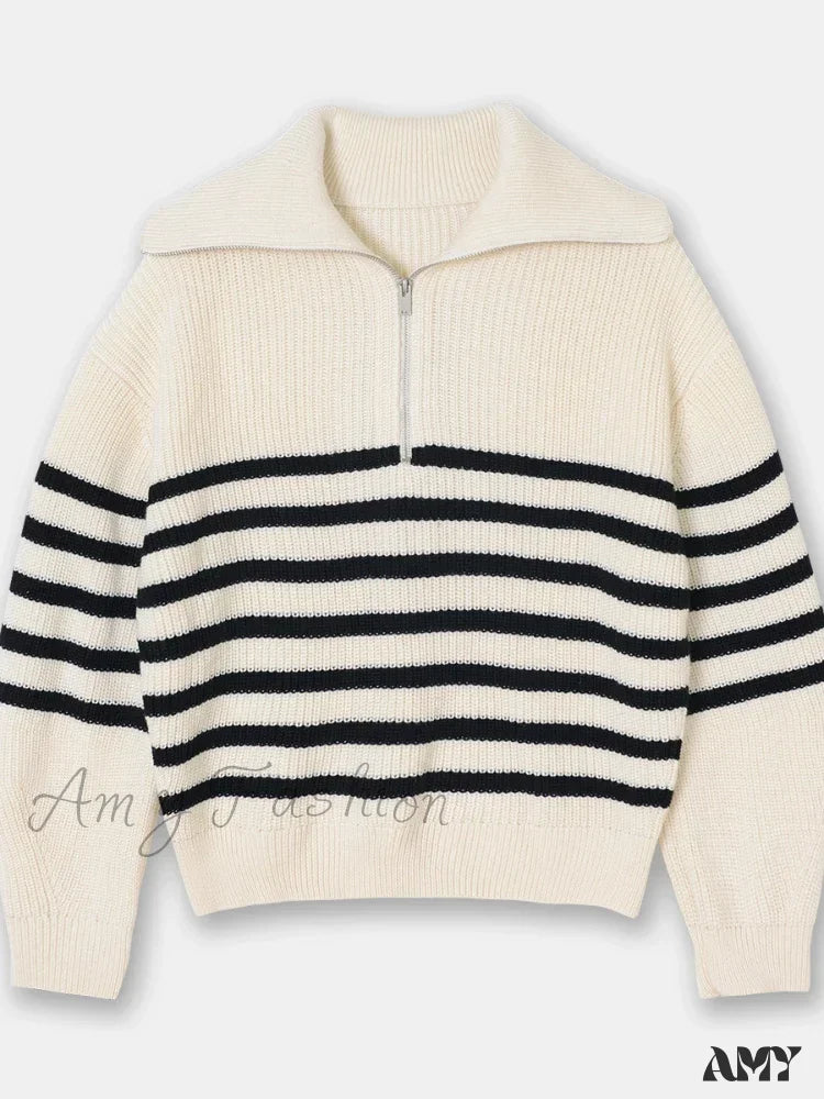 Turtleneck Loose Lapel Striped Casual Fashion Simplicity Sweater