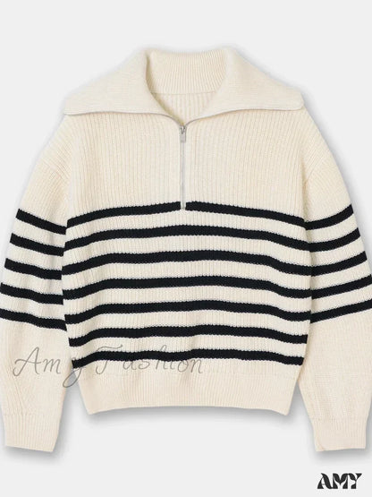 Turtleneck Loose Lapel Striped Casual Fashion Simplicity Sweater