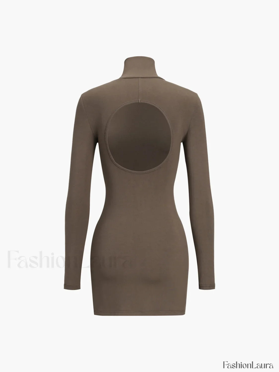Turtleneck Open Back Trendy Long Sleeve Short Dress