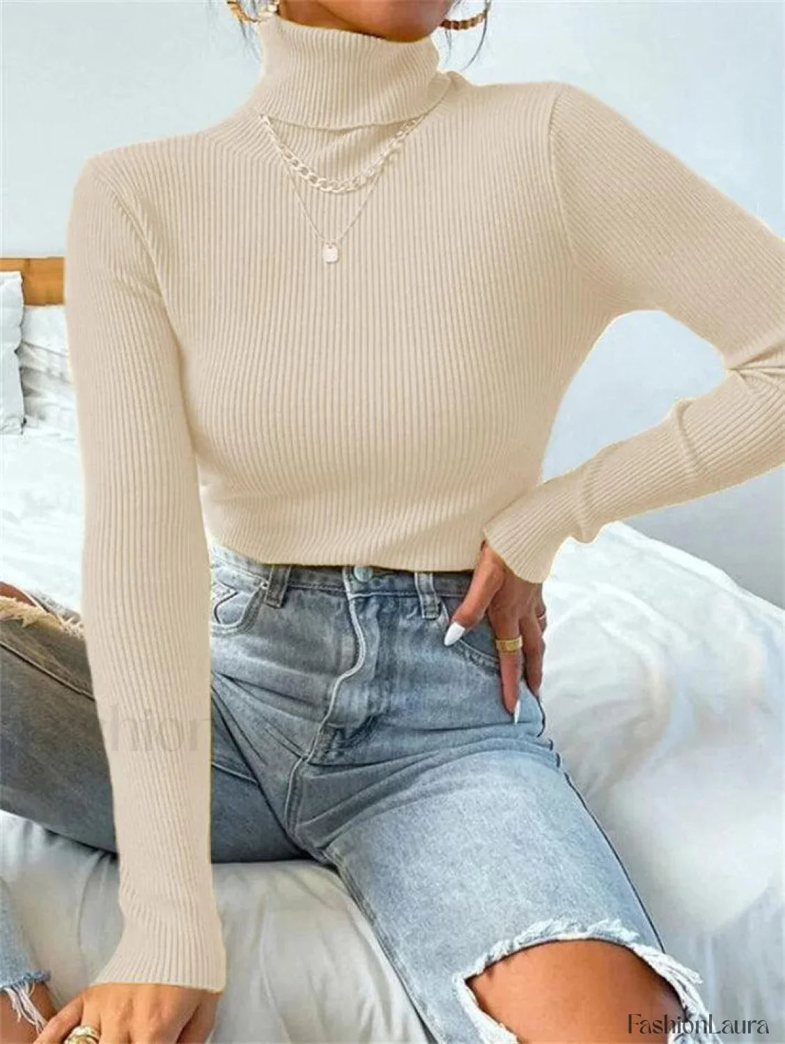 Turtleneck Ribbed Knit Sweater