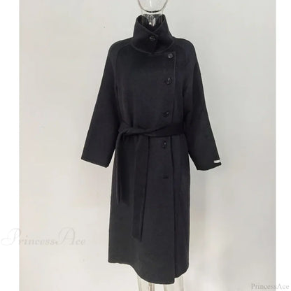 Turtleneck Wool Single-Breasted Overcoat