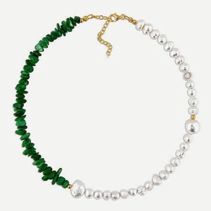 Two Tone Gold Plated Natural Stone Pearl Beaded Choker Necklace