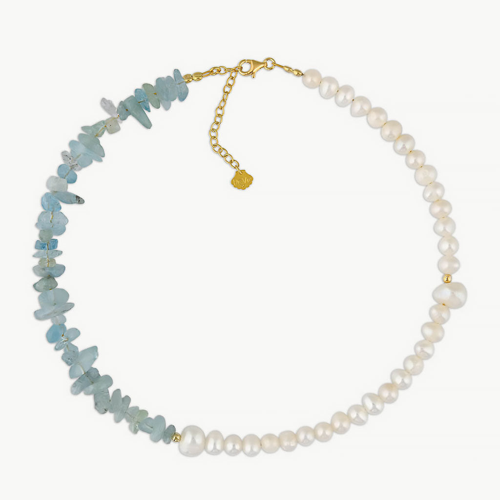 Two Tone Gold Plated Natural Stone Pearl Beaded Choker Necklace