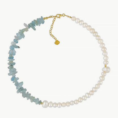 Two Tone Gold Plated Natural Stone Pearl Beaded Choker Necklace
