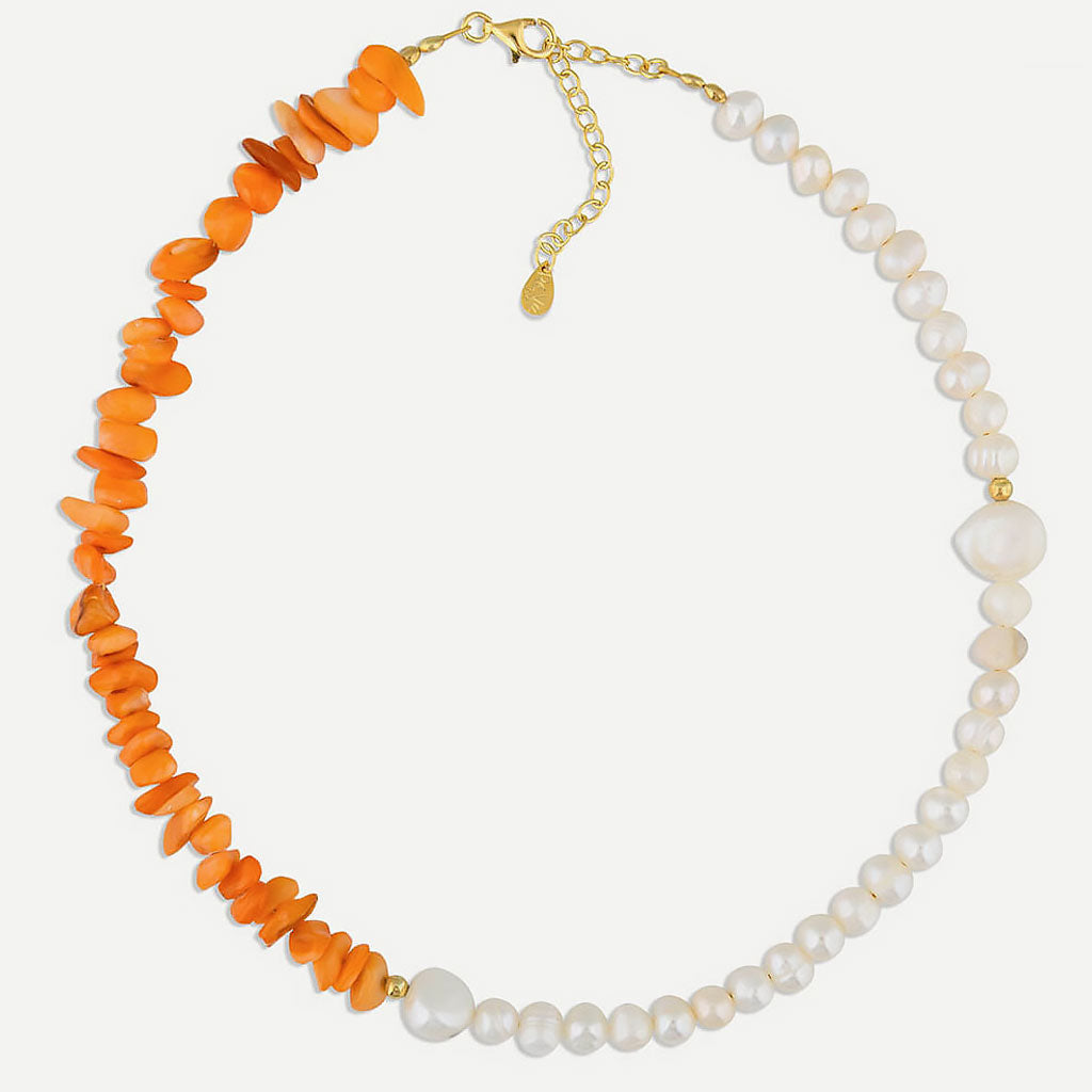 Two Tone Gold Plated Natural Stone Pearl Beaded Choker Necklace