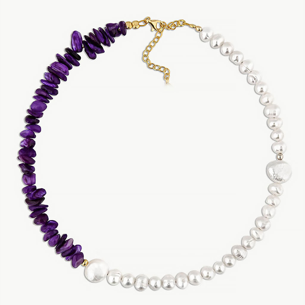 Two Tone Gold Plated Natural Stone Pearl Beaded Choker Necklace