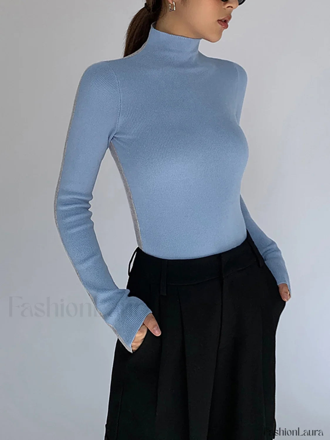 Two Tone Double Sided Modern Long Sleeve Knit Top