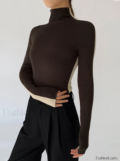 Two Tone Double Sided Modern Long Sleeve Knit Top