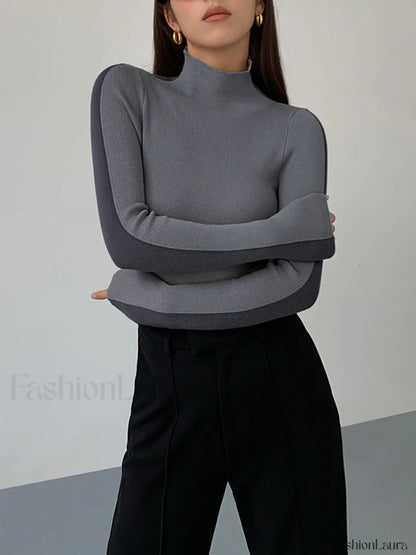 Two Tone Double Sided Modern Long Sleeve Knit Top