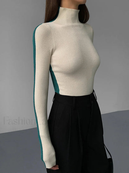 Two Tone Double Sided Modern Long Sleeve Knit Top