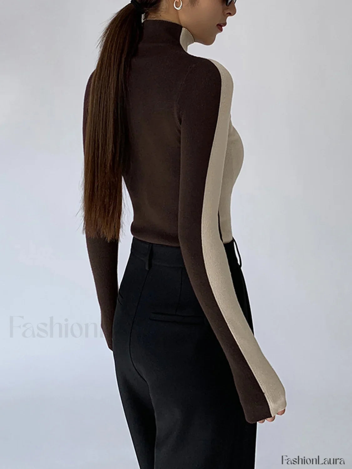 Two Tone Double Sided Modern Long Sleeve Knit Top