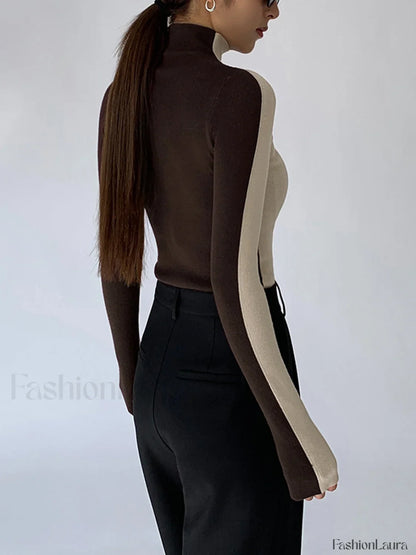 Two Tone Double Sided Modern Long Sleeve Knit Top