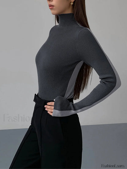 Two Tone Double Sided Modern Long Sleeve Knit Top