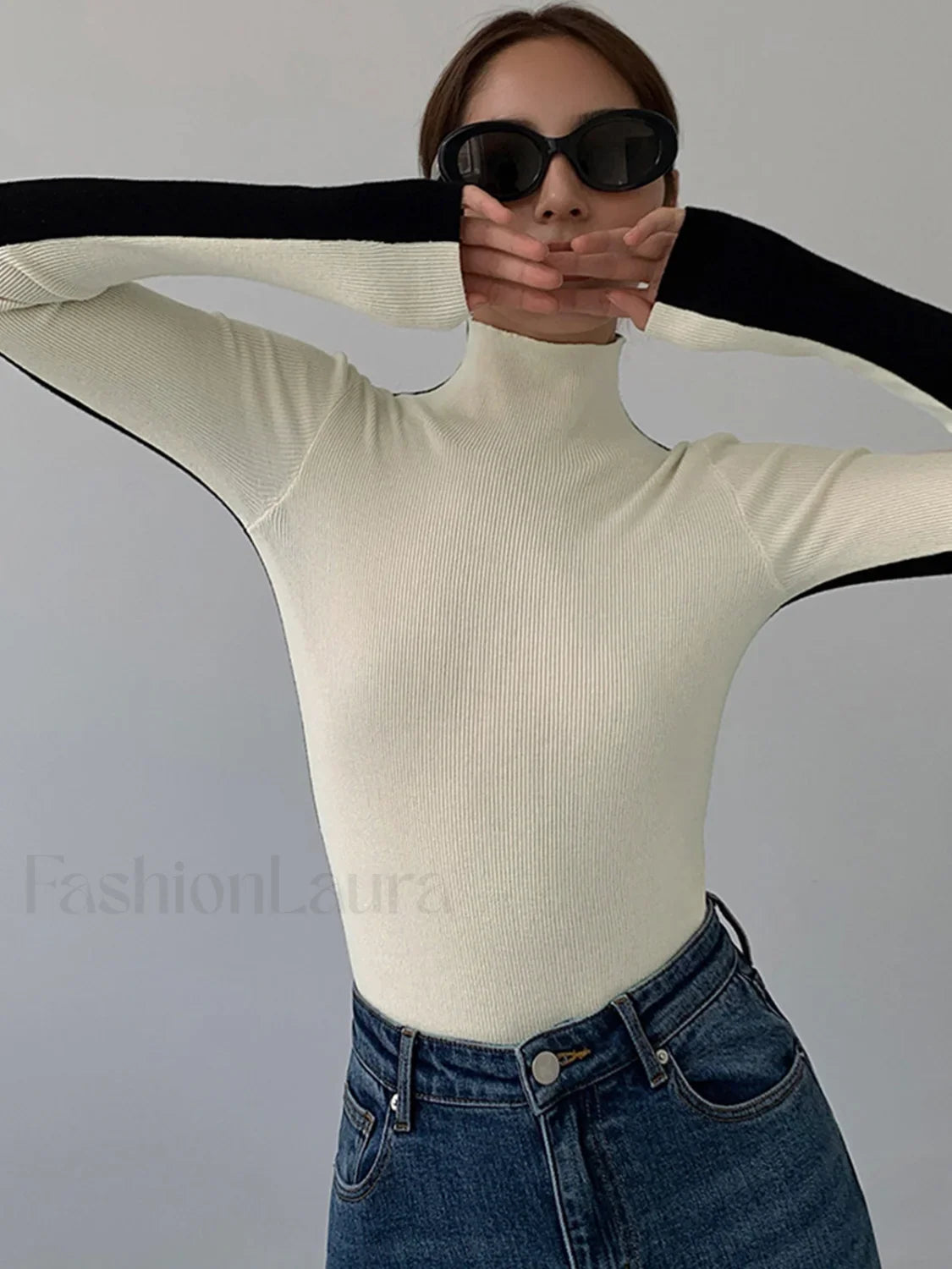 Two Tone Double Sided Modern Long Sleeve Knit Top