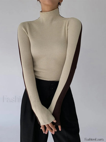 Two Tone Double Sided Modern Long Sleeve Knit Top