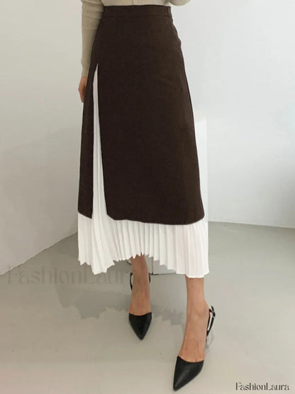 Two Tone Graceful Pleated Long Skirt