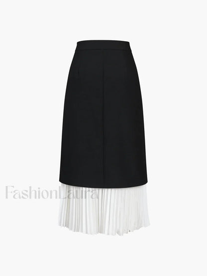 Two Tone Graceful Pleated Long Skirt