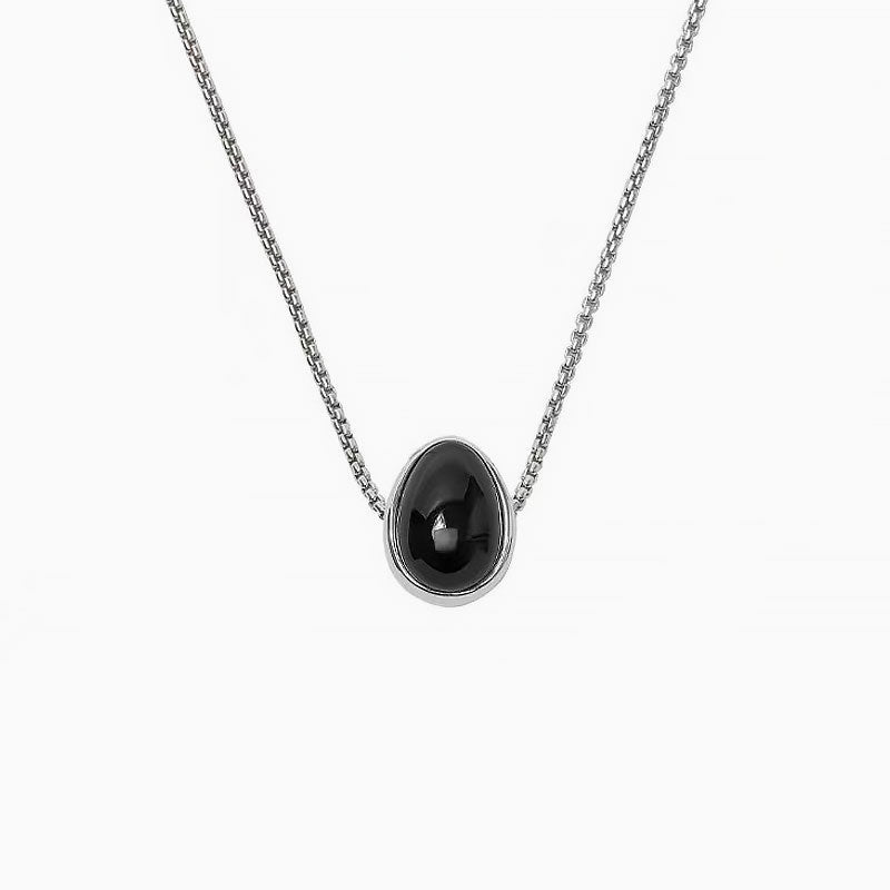 Onyx Pebble Pendant Necklace with Sterling Silver Plated Box Chain
