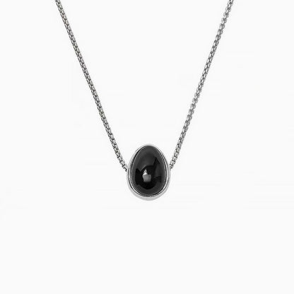 Onyx Pebble Pendant Necklace with Sterling Silver Plated Box Chain