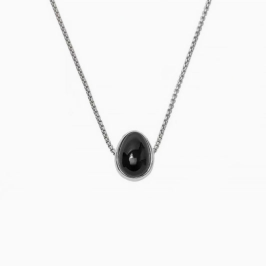 Onyx Pebble Pendant Necklace with Sterling Silver Plated Box Chain