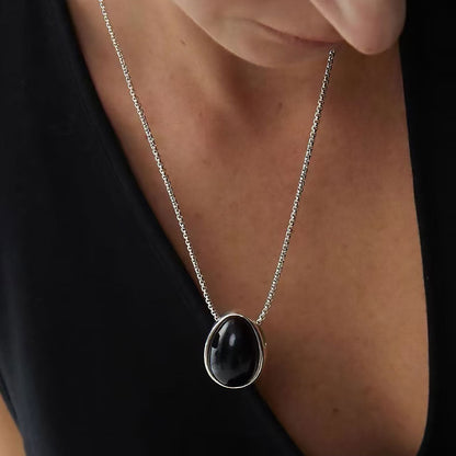 Onyx Pebble Pendant Necklace with Sterling Silver Plated Box Chain
