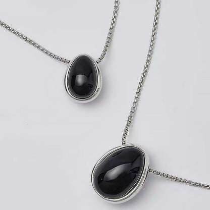 Onyx Pebble Pendant Necklace with Sterling Silver Plated Box Chain