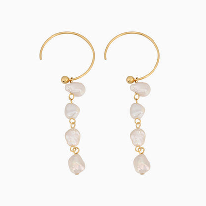 Sterling Silver Plated Two Tone Baroque Pearl C Hoop Drop Earrings