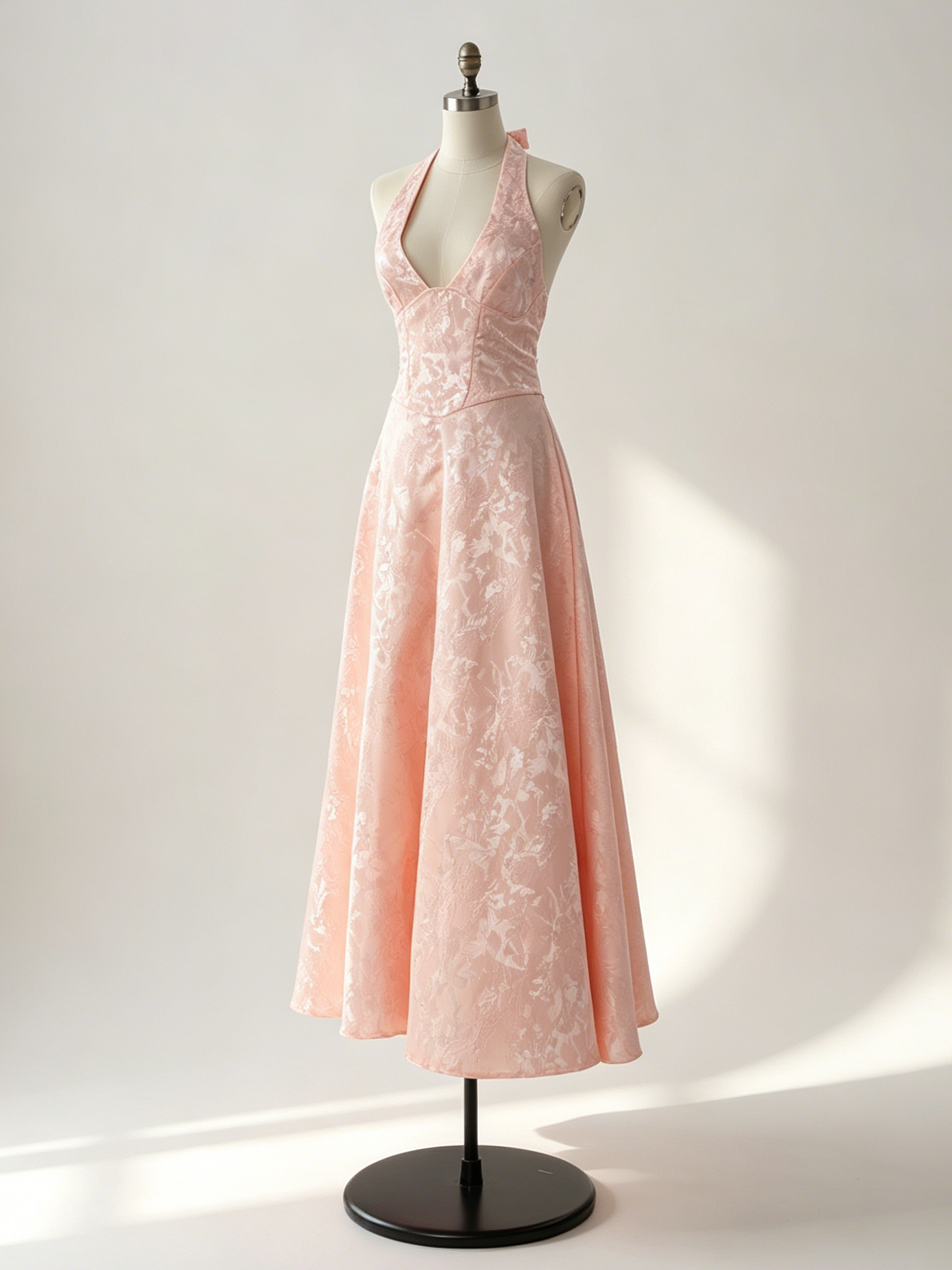 Soft Pink Floral Midi Dress Halter Summer A-line Vintage Dress For Women 2026