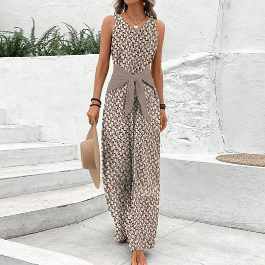 Women's Sleeveless Round Neck Jumpsuit – Summer Wide-Leg One-piece fit