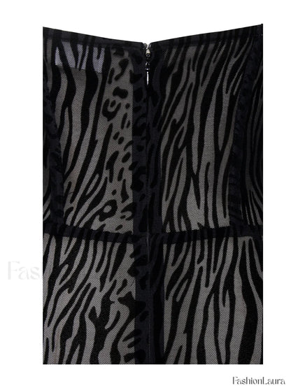 Ulani Black Burnout Velvet Graceful Detail Mesh Maxi Dress