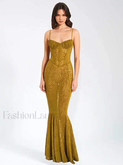 Ulani Gold Burnout Velvet Graceful Detail Mesh Maxi Dress