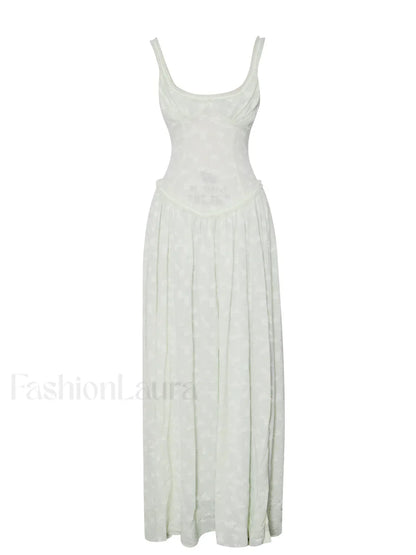 Ulissa Light Green Square Neck Trendy Jacquard Textured High Slit Maxi Dress