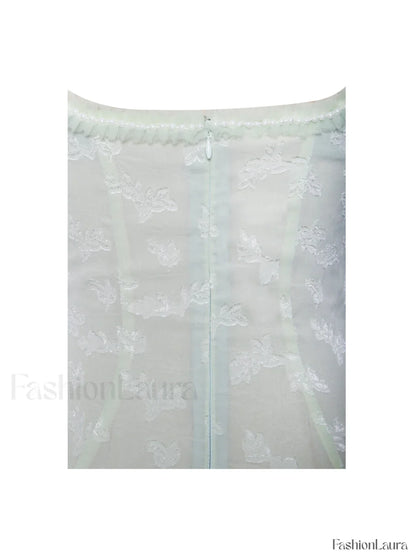 Ulissa Light Green Square Neck Trendy Jacquard Textured High Slit Maxi Dress