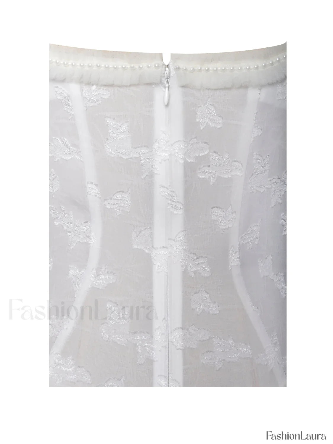 Ulissa White Square Neck Jacquard Trendy Textured High Slit Maxi Dress
